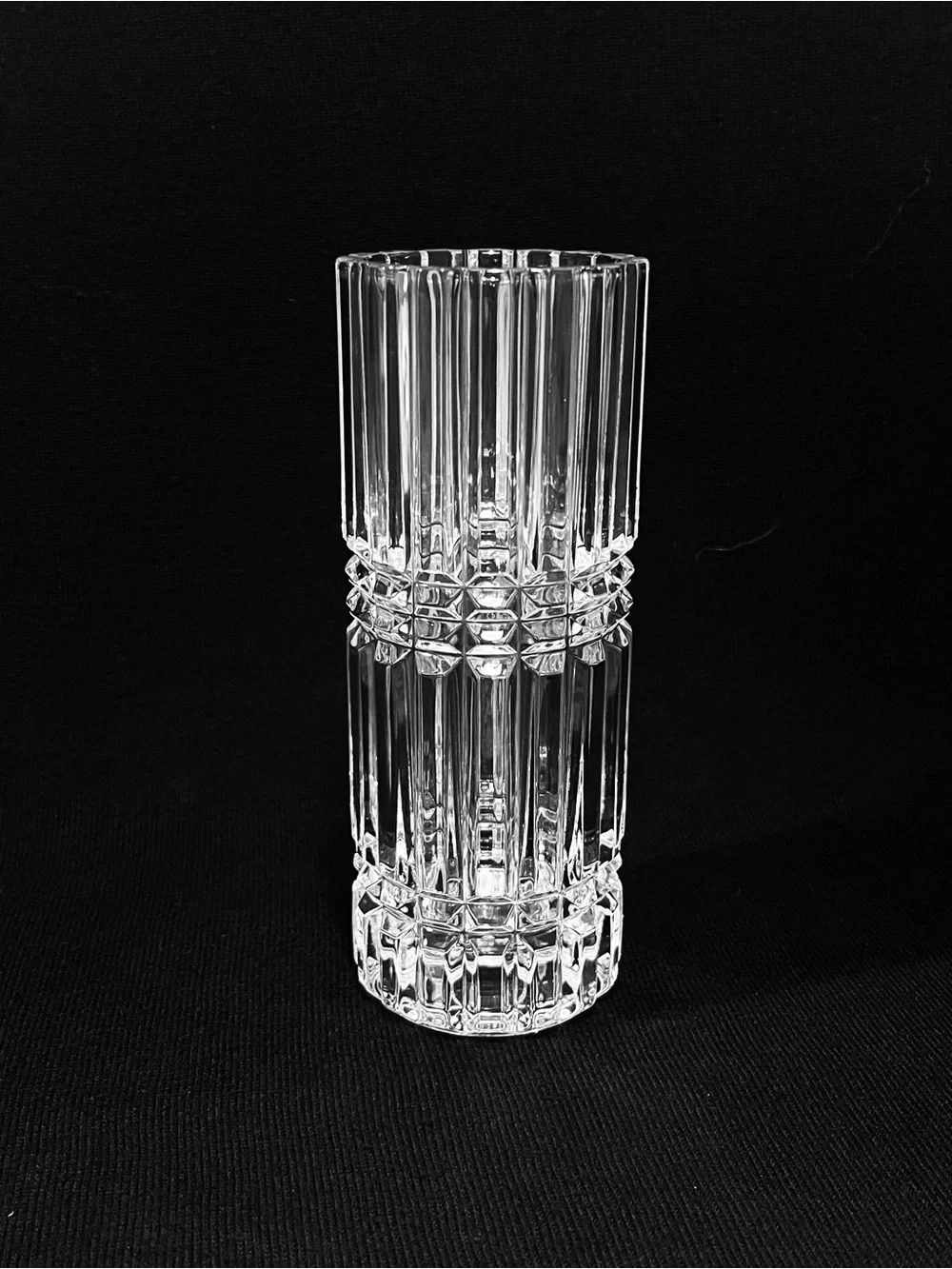 Vintage Midcentury Modern Cut Crystal Cylinder 6.75” Heavy